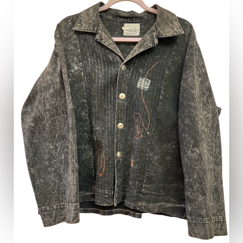 Michael Leu Acid Wash Art Jacket Abstract Painted Cotton Overshirt M/L